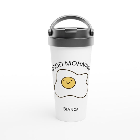 Egg, Good Morning - White 15oz Stainless Steel Travel Mug Default Title Travel Mug Globally Fulfilled