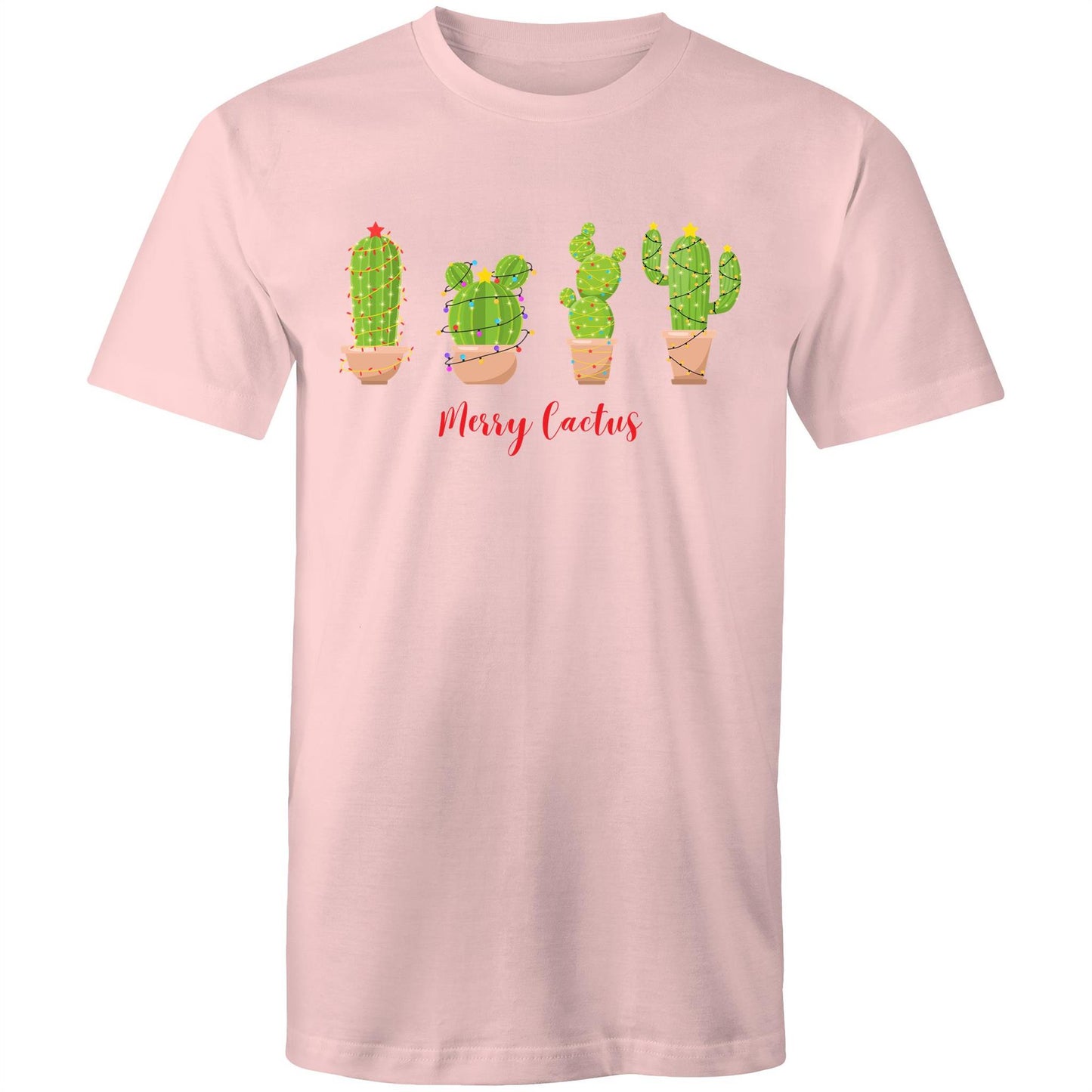 Merry Cactus, Christmas - Mens T-Shirt Pink Mens Christmas T-shirt Christmas Printed In Australia