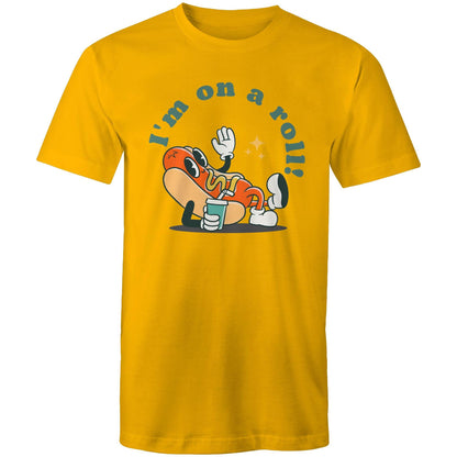 Hot Dog, I'm On A Roll - Mens T-Shirt Gold Mens T-shirt Food