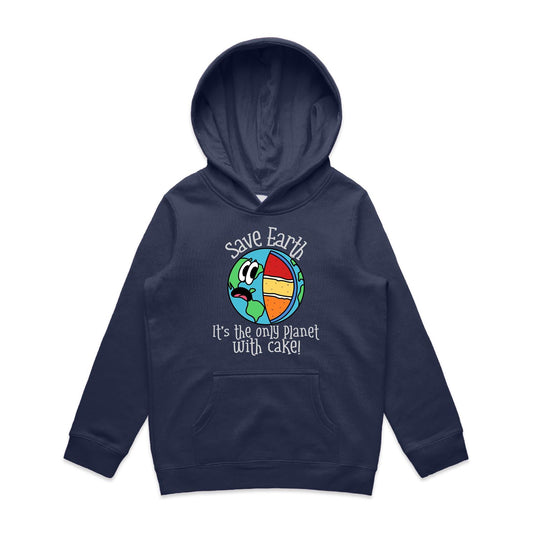 Save Earth, It's The Only Planet With Cake - Youth Supply Hood Midnight Blue Kids Hoodie