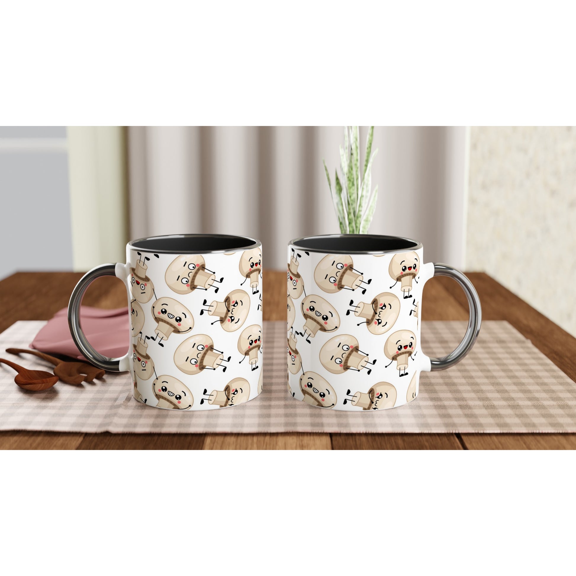 Cute Mushrooms - White 11oz Ceramic Mug with Colour Inside Colour 11oz Mug