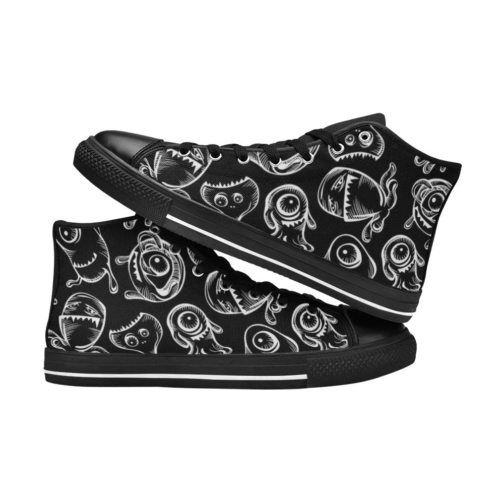 Monsters In Black And White - Men's High Top Canvas Shoes