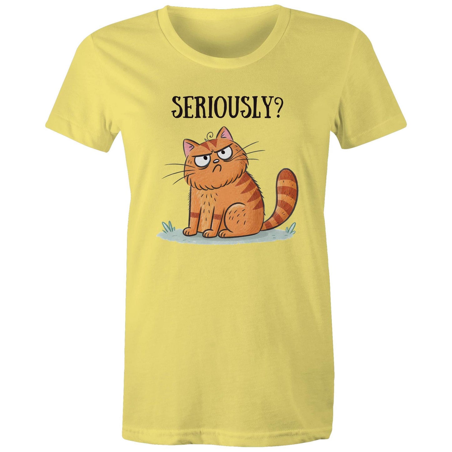 Cat Seriously? - Womens T-shirt Yellow Womens T-shirt animal Printed In Australia