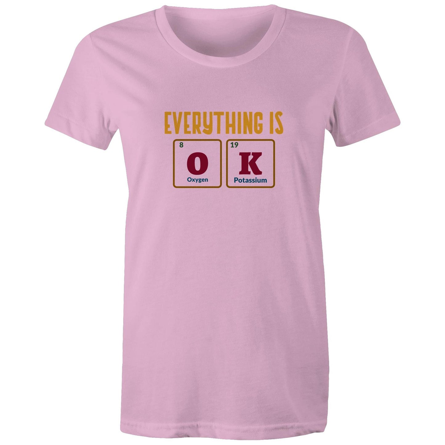 Everything Is OK, Periodic Table Of Elements - Womens T-shirt Pink Womens T-shirt Science