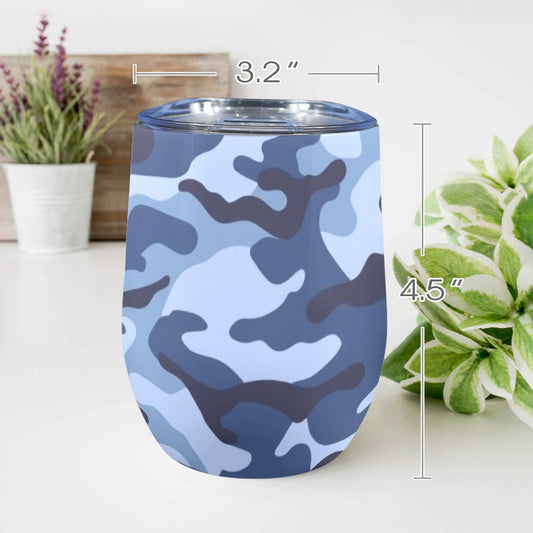 Blue Camouflage - 12oz Wine Tumbler 12oz Wine Tumbler Printed Offshore