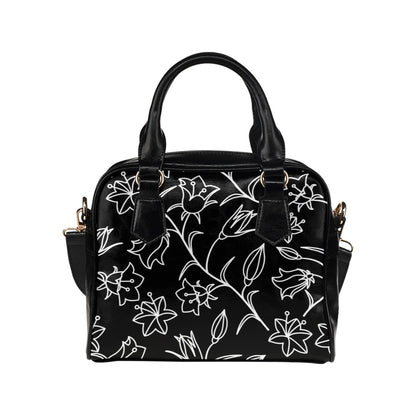 Black And White Floral - Shoulder Handbag