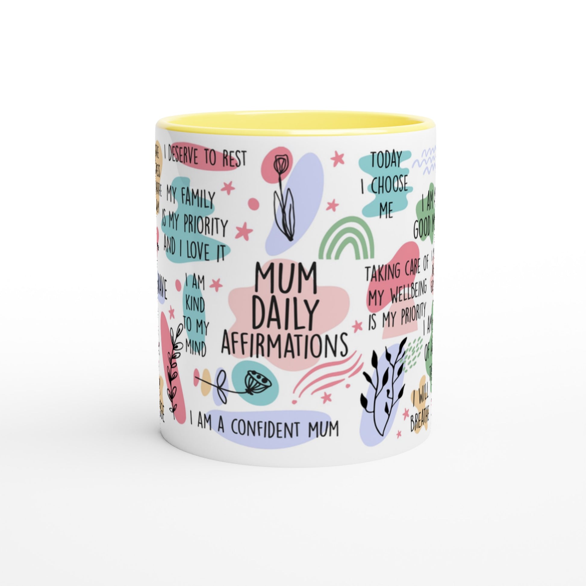 Mum Daily Affirmations - White 11oz Ceramic Mug with Colour Inside Colour 11oz Mug Globally Fulfilled Mum