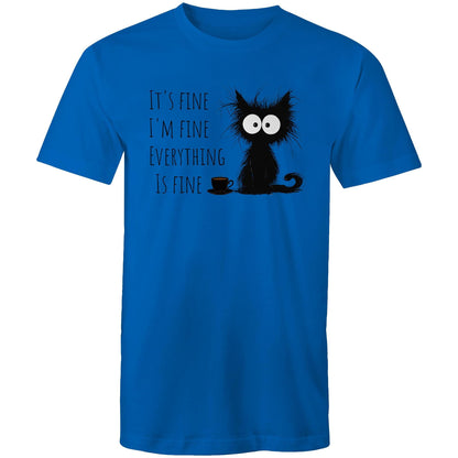 It's Fine, I'm Fine, Frazzled Cat - Mens T-Shirt Bright Royal