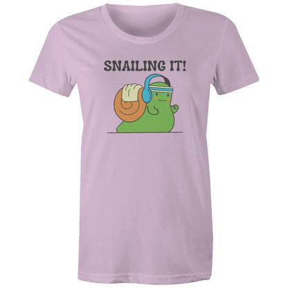 Snailing It - Womens T-shirt Lavender Womens T-shirt Fitness Printed In Australia