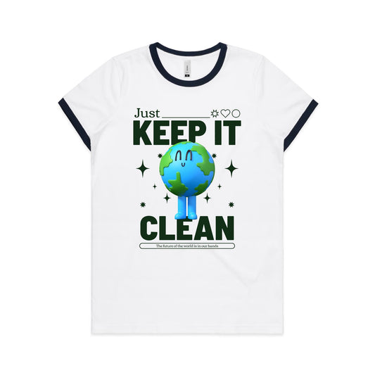 Earth, Just Keep It Clean - Women's Ringer Tee