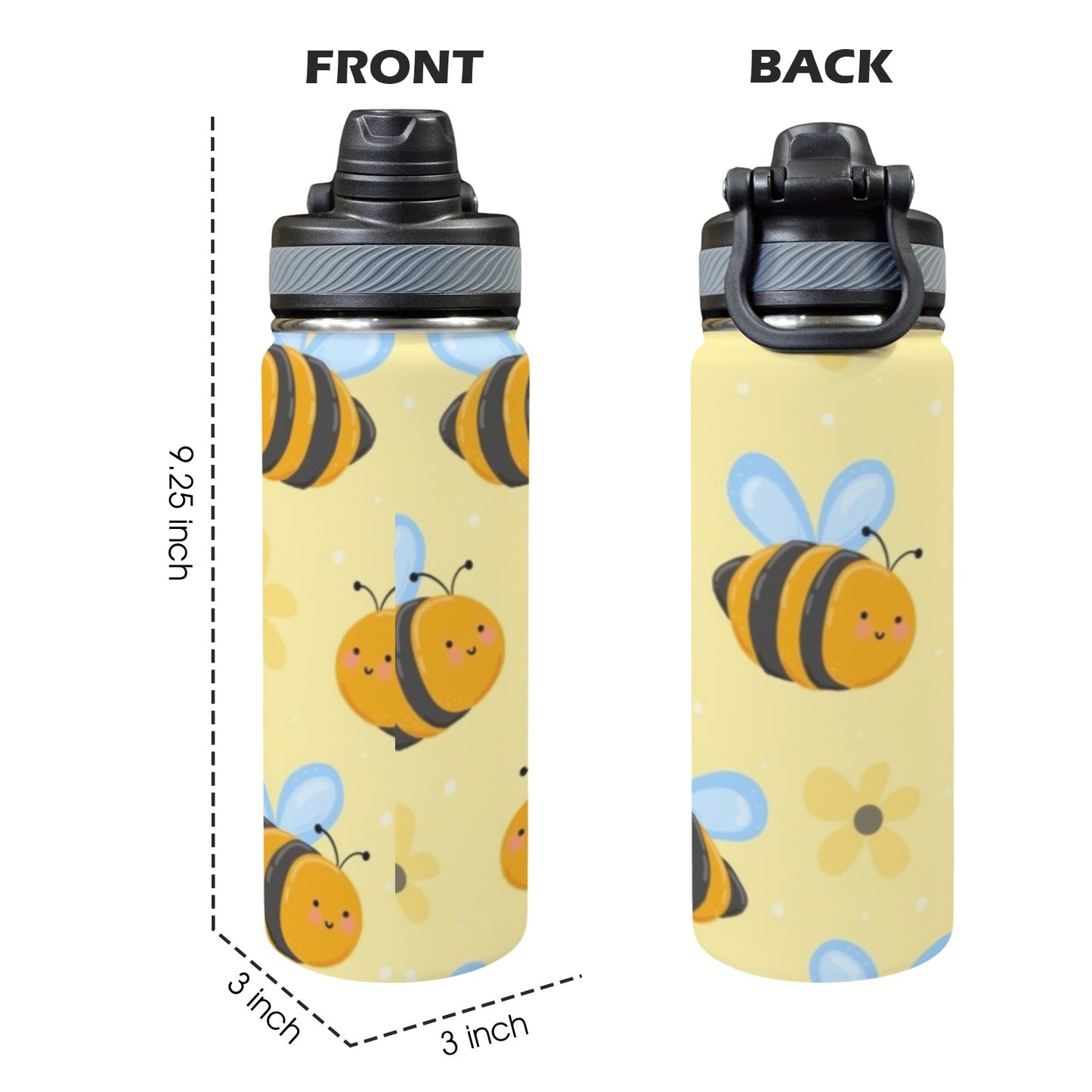 Bright Bees - Insulated Water Bottle with Dual-Use Lid (18oz)