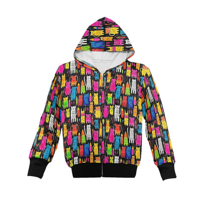 Colourful Cats - Junior Boys Zip Up Hoodie