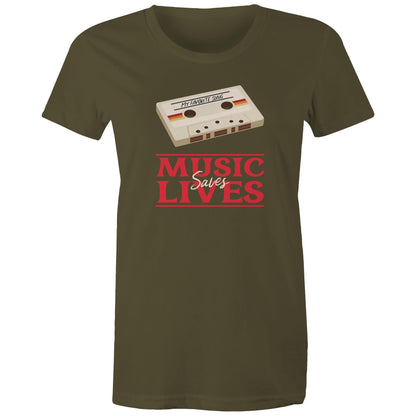 Music Saves Lives, Cassette Tape - Womens T-shirt Army Womens T-shirt Music Printed In Australia Retro