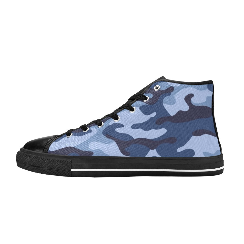 Blue Camouflage - Men's High Top Canvas Shoes