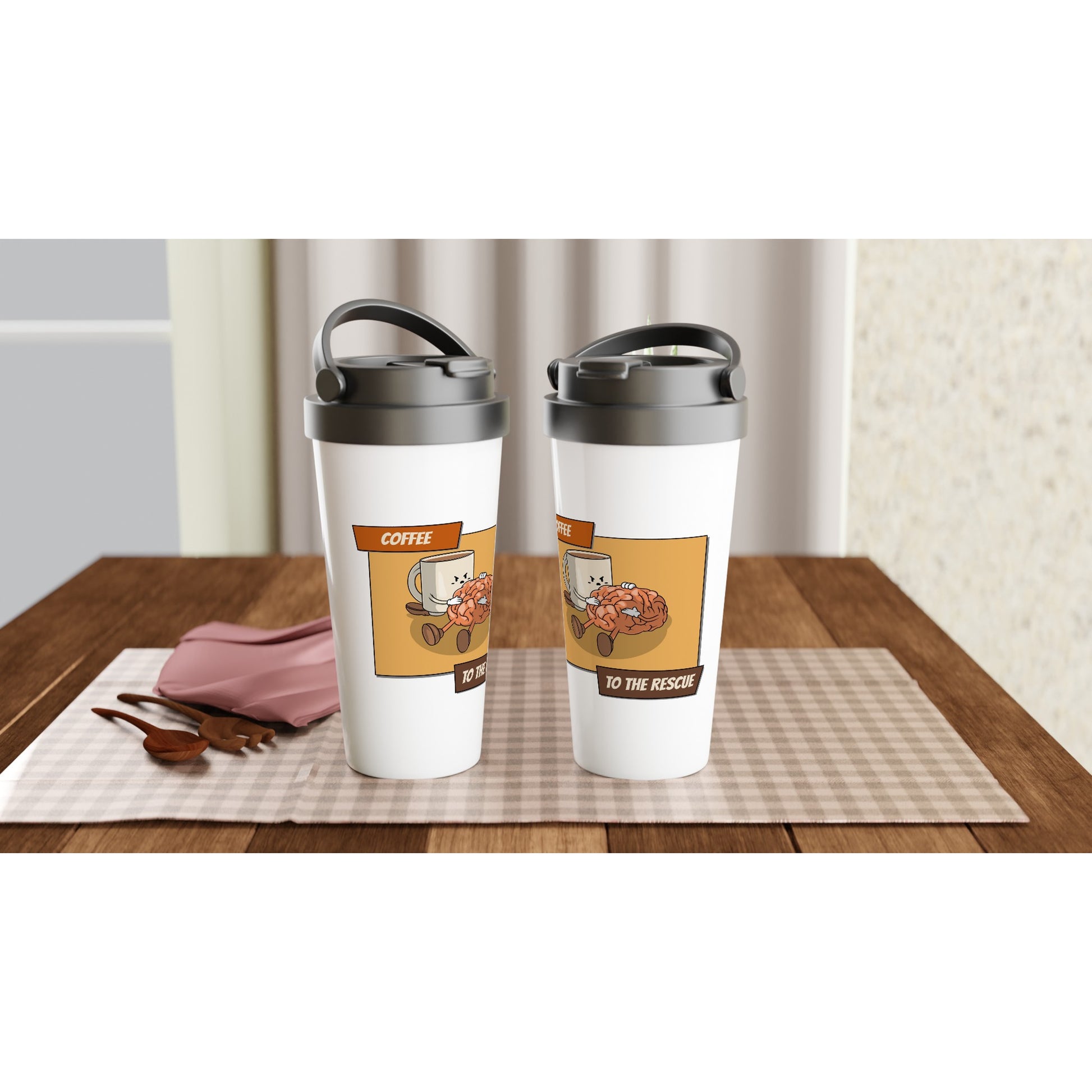 Coffee To The Rescue - White 15oz Stainless Steel Travel Mug Travel Mug Coffee Globally Fulfilled