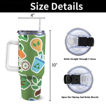 Earth Stickers - 40oz Tumbler with White Handle