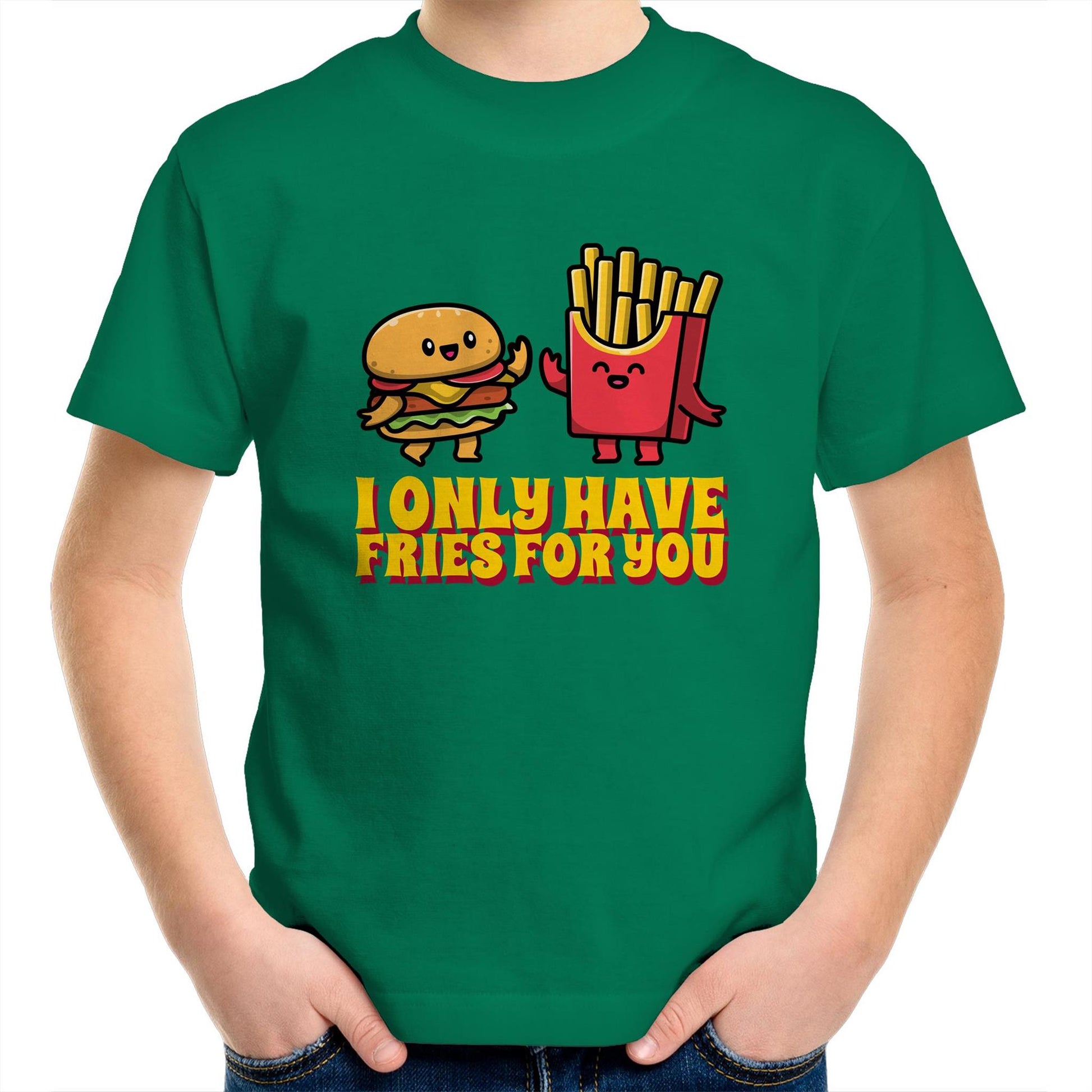 I Only Have Fries For You, Burger And Fries - Kids Youth T-Shirt Kelly Green Kids Youth T-shirt