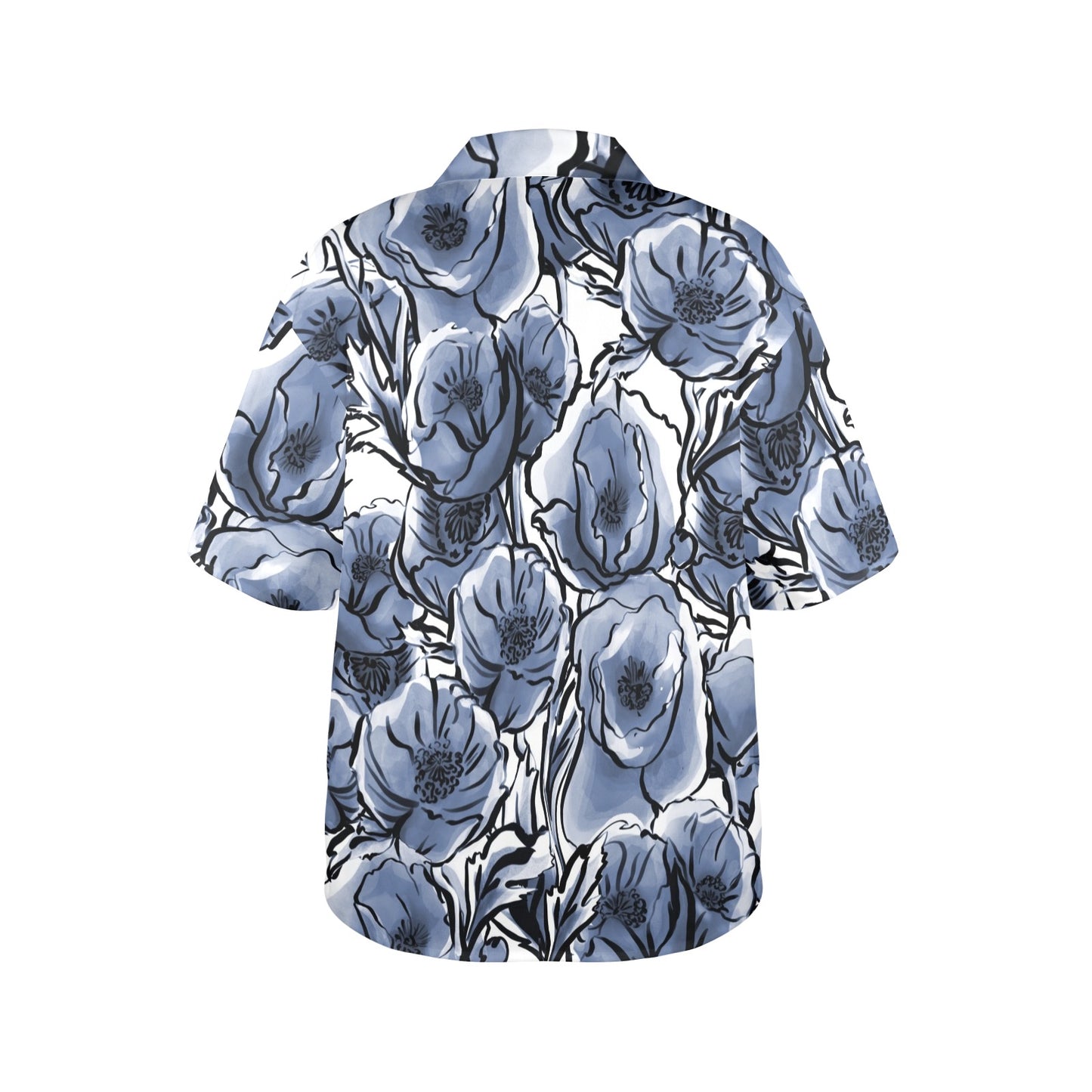 Blue And White Floral - Womens Hawaiian Shirt