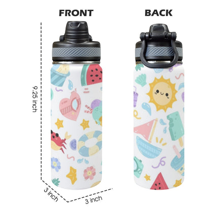 Summer Fun - Insulated Water Bottle with Dual-Use Lid (18oz)