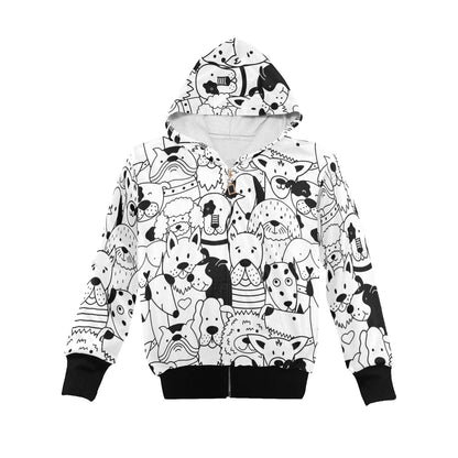 Black And White Dogs - Senior Girls Zip Up Hoodie