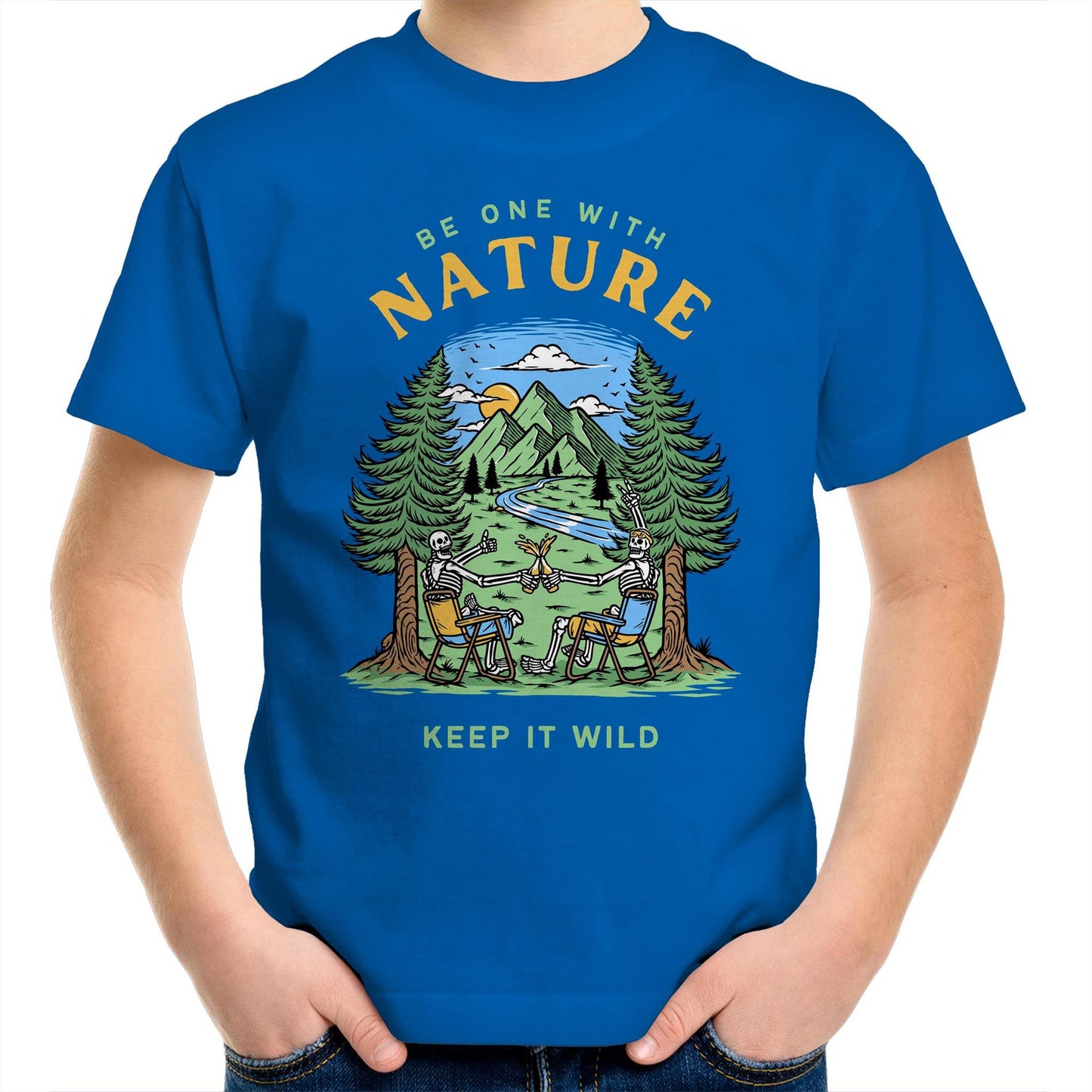 Be One With Nature, Skeleton - Kids Youth T-Shirt Bright Royal Kids Youth T-shirt Environment Summer