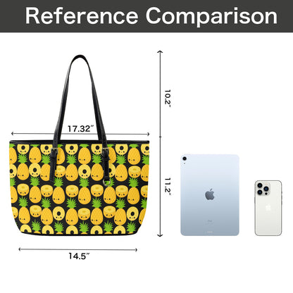 Happy Pineapples - Leather Tote Bag-Large