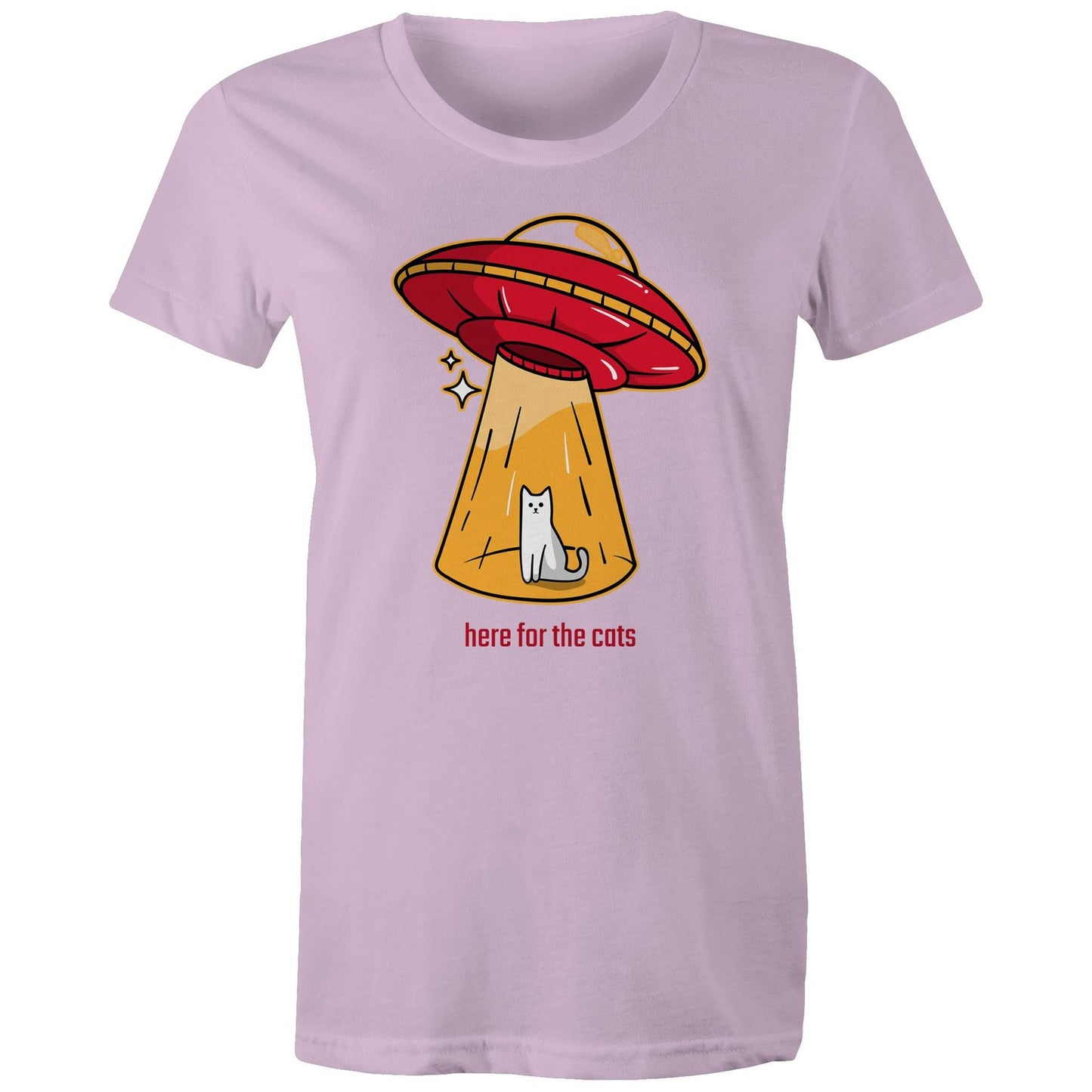 Here For The Cats, UFO - Womens T-shirt Lavender Womens T-shirt animal Printed In Australia Sci Fi