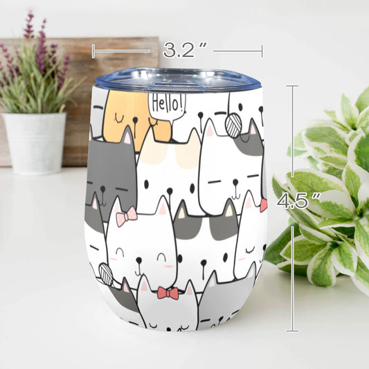 Cat Hello - 12oz Wine Tumbler 12oz Wine Tumbler animal Printed Offshore