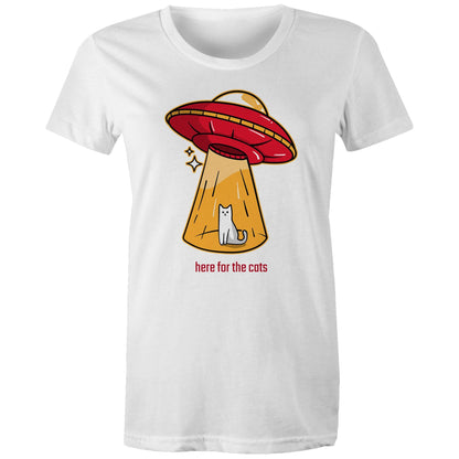 Here For The Cats, UFO - Womens T-shirt White Womens T-shirt animal Printed In Australia Sci Fi