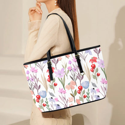 Floral Watercolour - Leather Tote Bag-Large