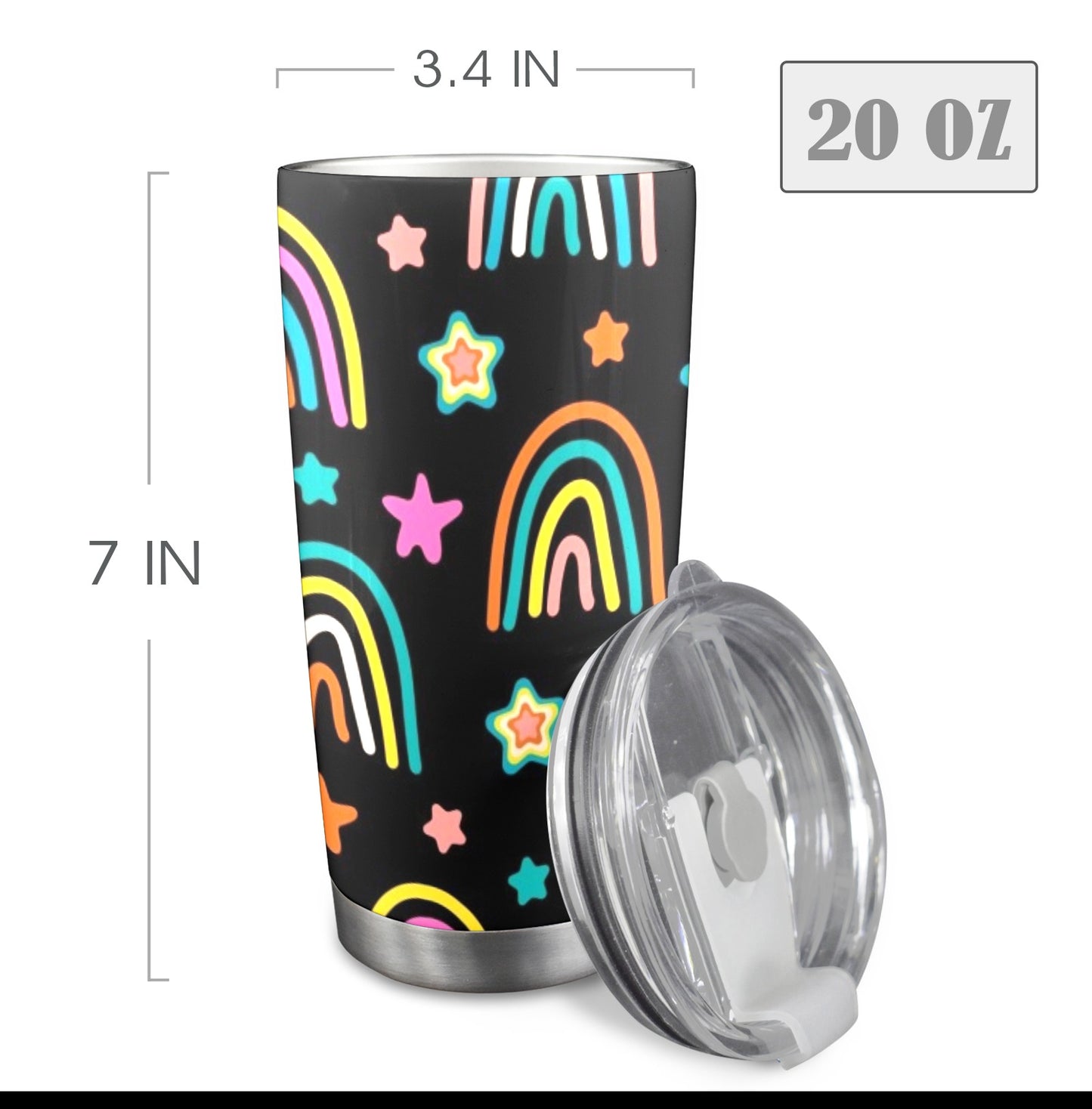 Rainbows - 20oz Travel Mug with Clear Lid Clear Lid Travel Mug Printed Offshore