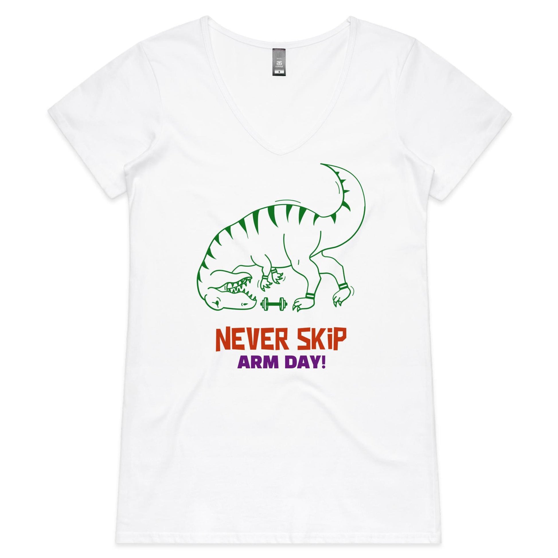 Never Skip Arm Day - Womens V-Neck T-Shirt White Womens Fitness V-Neck Fitness