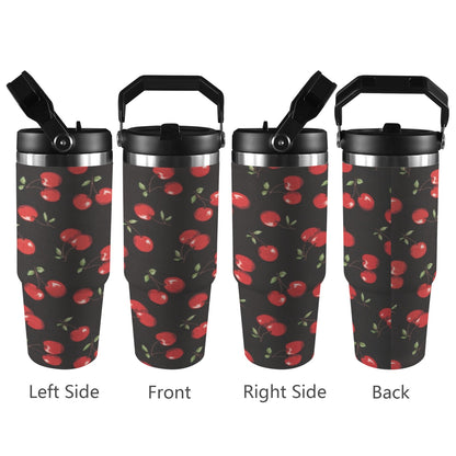 Cherries On Black - 30oz Tumbler with Top Handle