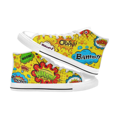 Comic Book Yellow - Kids High Top Canvas Shoes