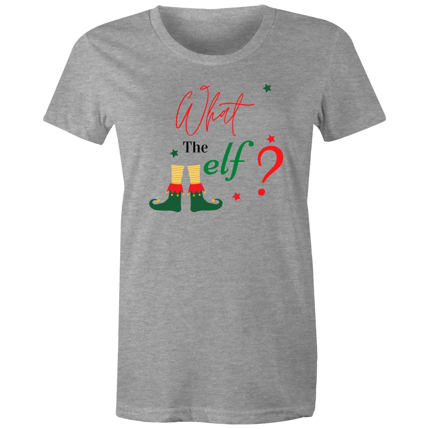 What The Elf, Christmas - Womens T-shirt Grey Marle Womens Christmas T-shirt Christmas Printed In Australia