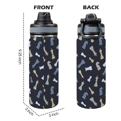 Chess Pattern - Insulated Water Bottle with Dual-Use Lid (18oz)