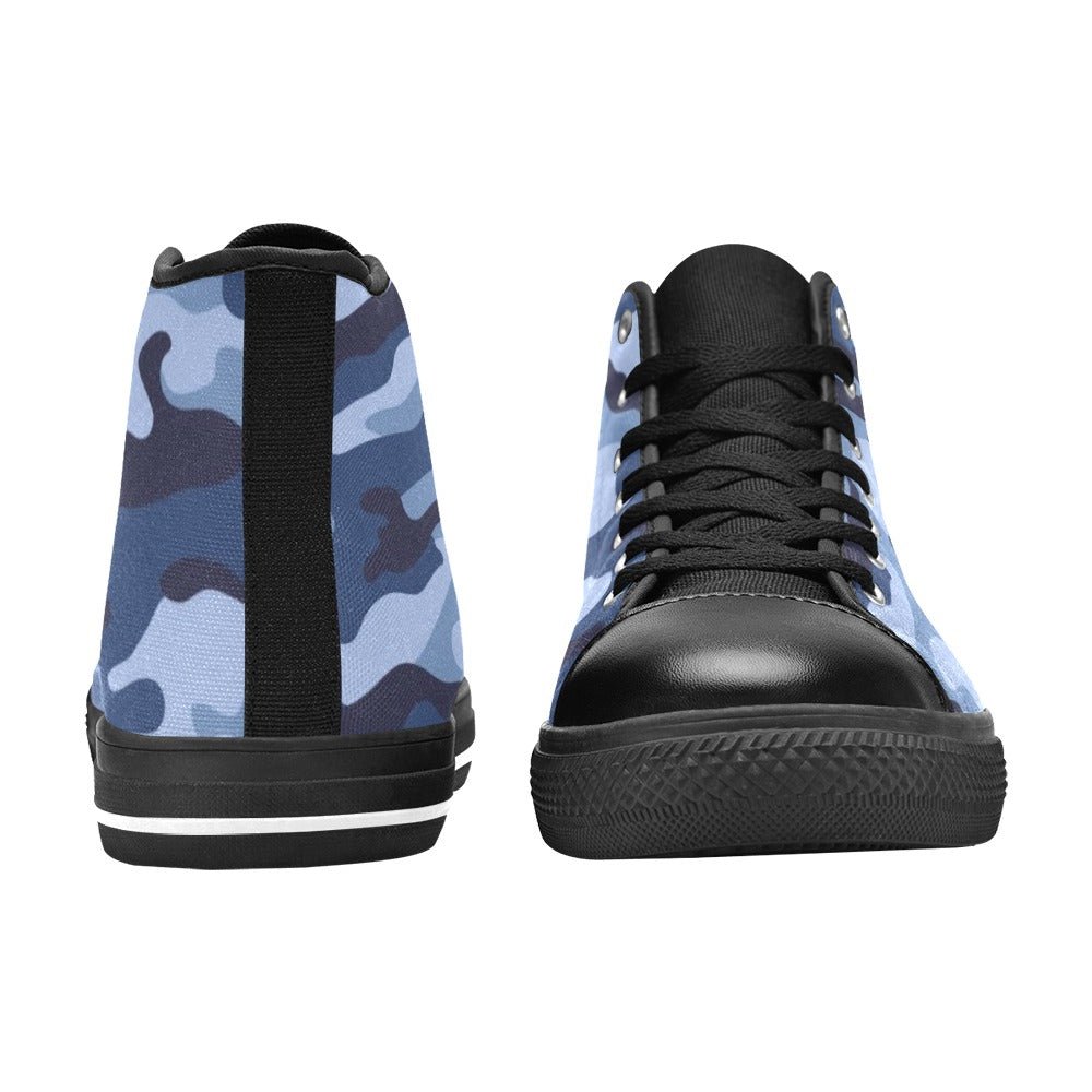 Blue Camouflage - Men's High Top Canvas Shoes