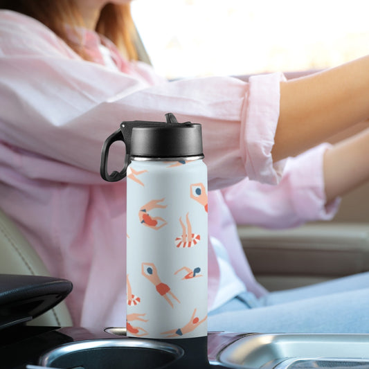 Summer Swim - Insulated Water Bottle with Straw Lid (18oz) Insulated Water Bottle with Swing Handle