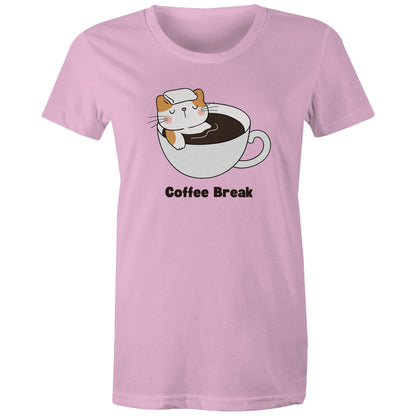 Cat Coffee Break - Womens T-shirt Pink Womens T-shirt animal Coffee Printed In Australia