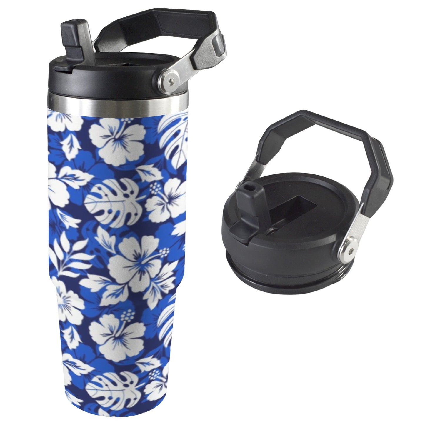 Blue Hawaiian Floral - 30oz Tumbler with Top Handle