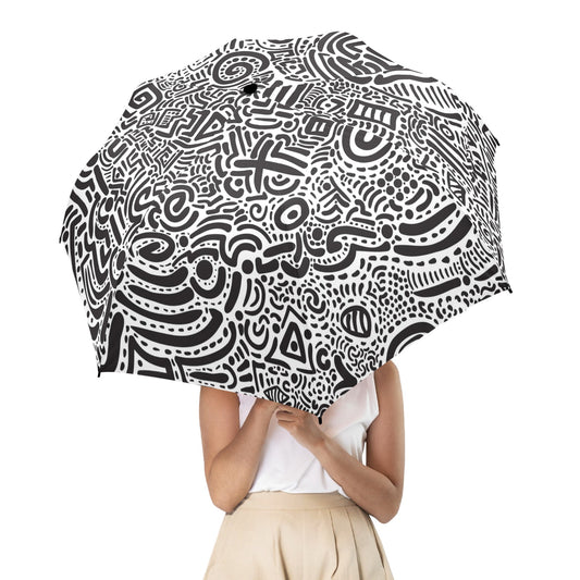 Black And White - Semi-Automatic Foldable Umbrella