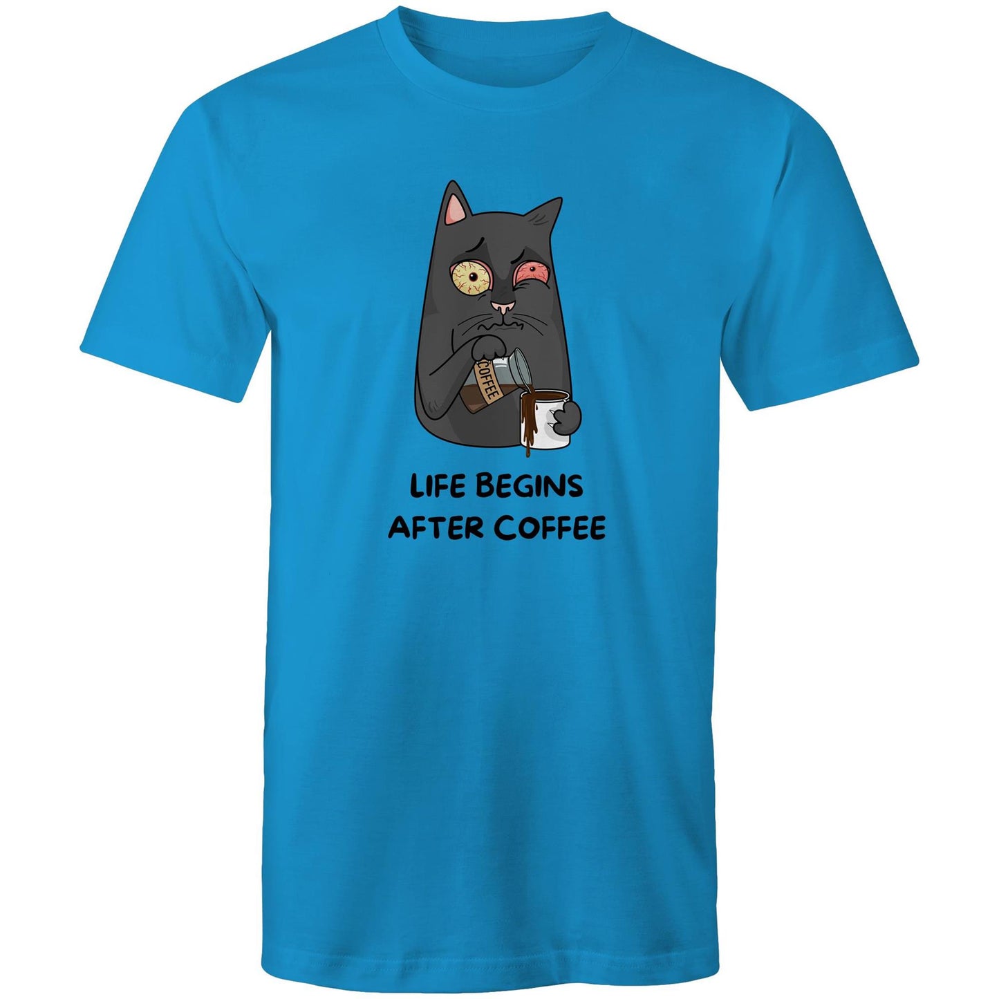 Life Begins After Coffee - Mens T-Shirt Arctic Blue Mens T-shirt Coffee Printed In Australia