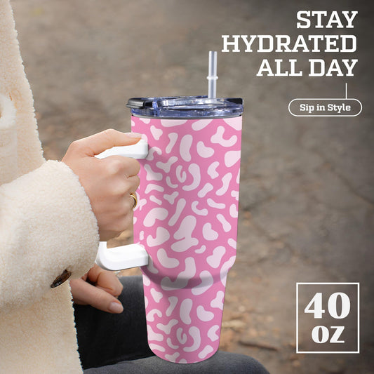 Pink Leopard - 40oz Tumbler with White Handle