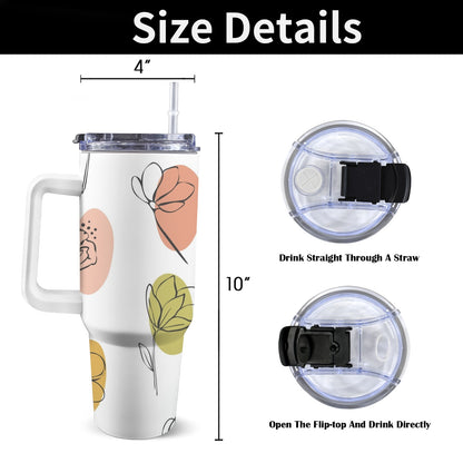 Flower Lines - 40oz Tumbler with White Handle