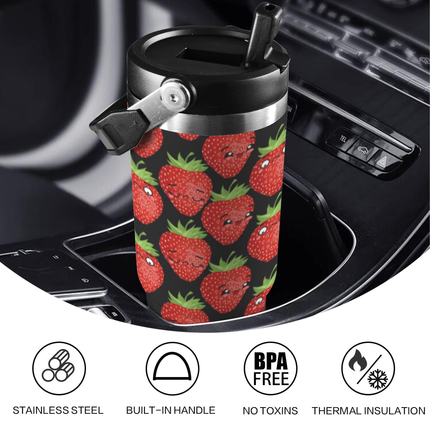 Strawberry Characters - 30oz Tumbler with Top Handle