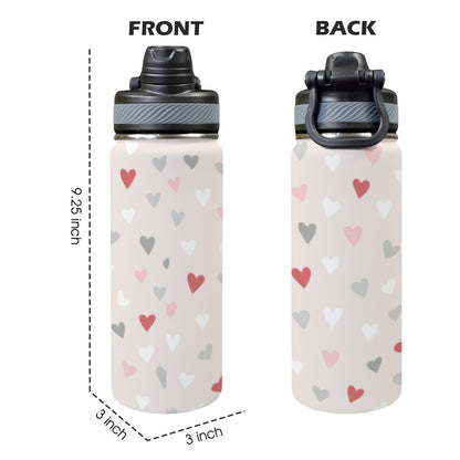 Pretty Hearts - Insulated Water Bottle with Dual-Use Lid (18oz)