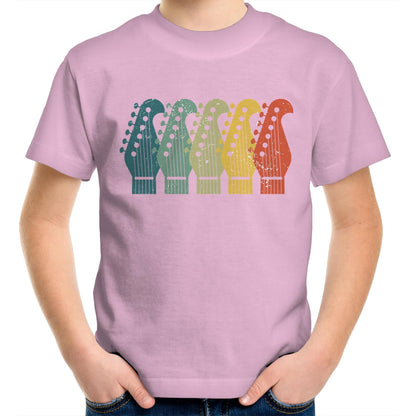 Guitar Headstocks - Kids Youth T-Shirt Pink Kids Youth T-shirt Music Printed In Australia