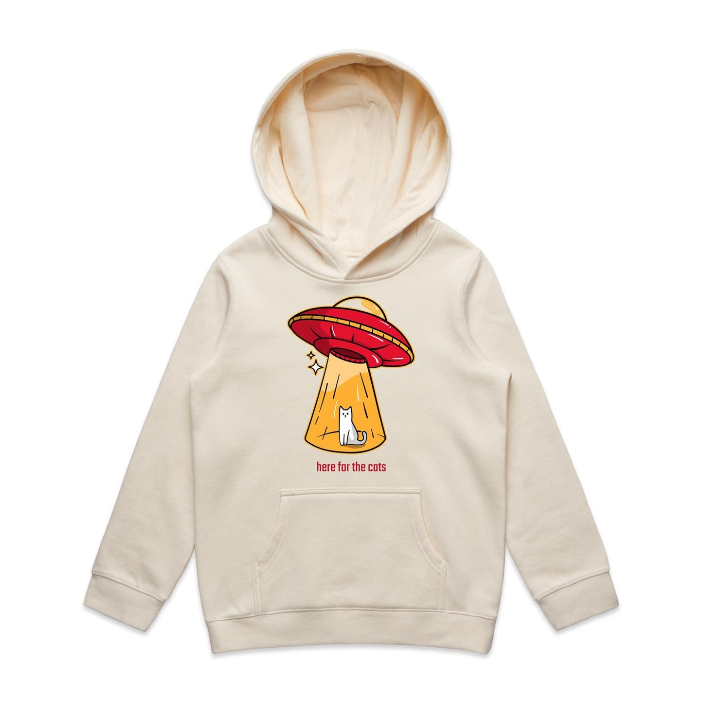 UFO, Here For The Cats - Youth Supply Hood Ecru Kids Hoodie