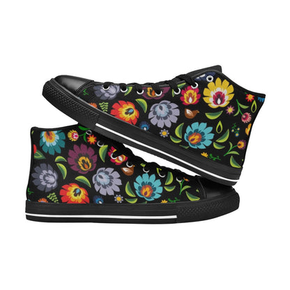 Folk Floral - Women's High Top Canvas Shoes