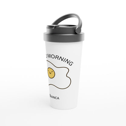 Egg, Good Morning - White 15oz Stainless Steel Travel Mug Travel Mug Globally Fulfilled